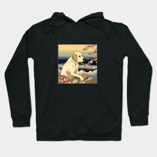 Yellow Lab Eating Sushi, Ukiyo e Hoodie